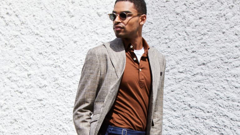 A tailored jacket made with Marrakech OP 2311, a silk, linen and wool fabric.