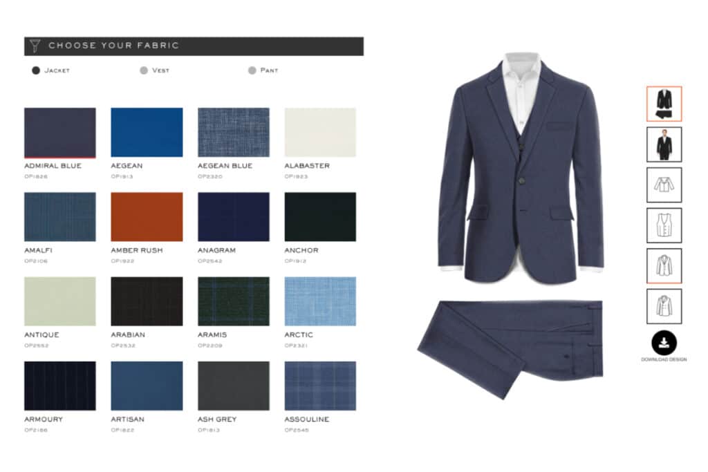 Design your own suit with our digital styling tool.