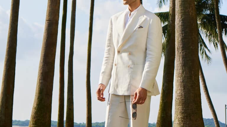 Our refreshed linen collection includes fine medium-weight linen fabrics such as OP2618 Palm Beach, which is excellent for formal tailoring.