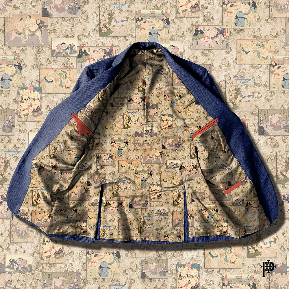OP253 shows woodblock prints that depict Sumo wrestling. It’s a perfect lining fabric for a Japanese-style kimono jacket, or perhaps as a summer yukata.