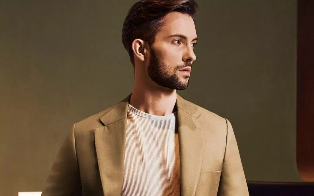 This camel jacket is made with Nugget OP 2183. | Officine Paladino