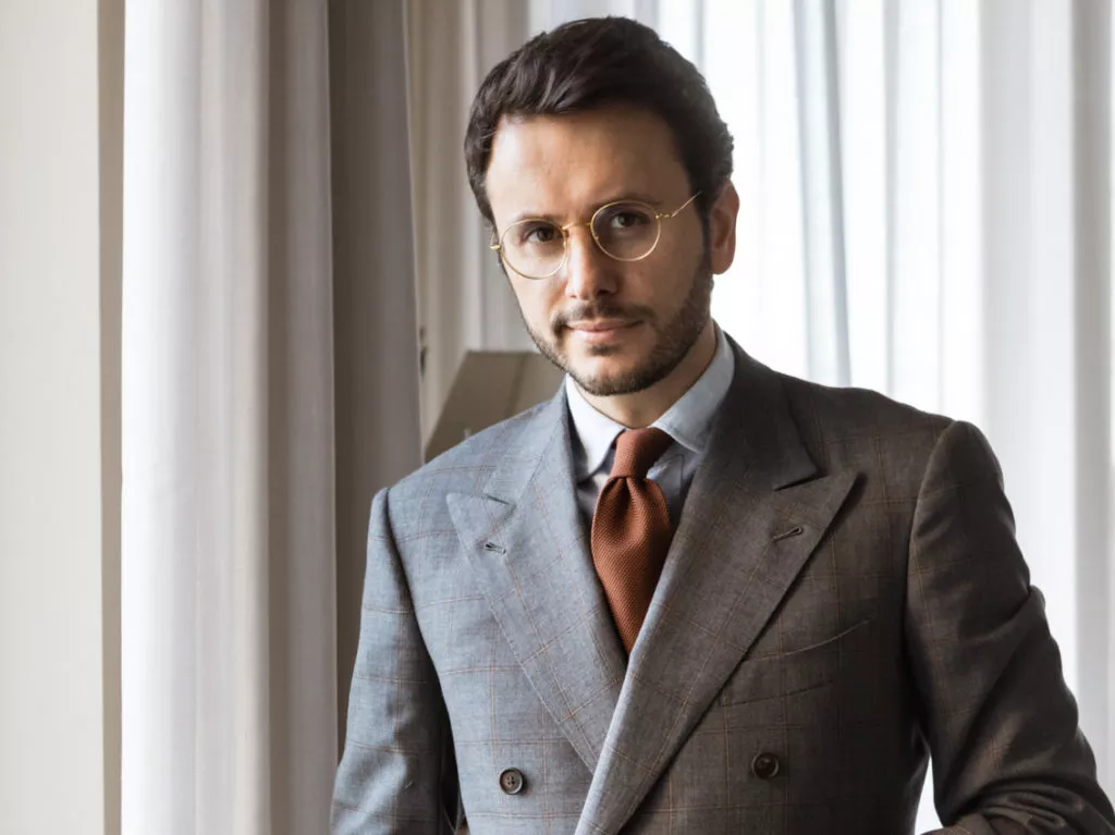 Fabio Attanasio in a bespoke Sartoria Esthes suit made with Chantico OP 2188. | Officine Paladino