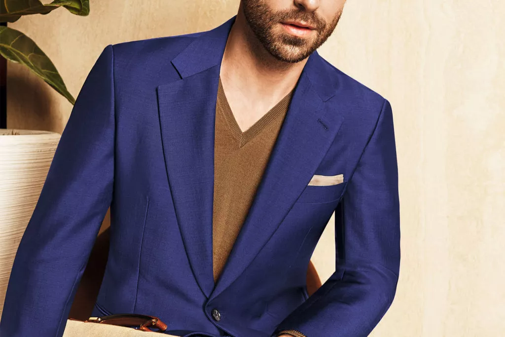 Tidal Blue OP 1824 is a wool and kid mohair blend fabric in a vibrant blue.