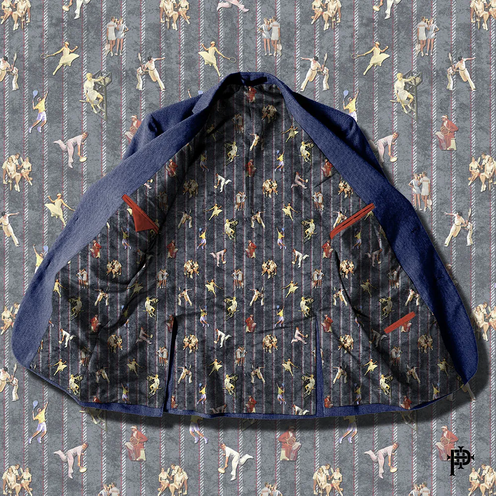 Use your lining to subtly indicate a passion, personality trait or hobby. OP204 Lawn Tennis is a personal favorite.